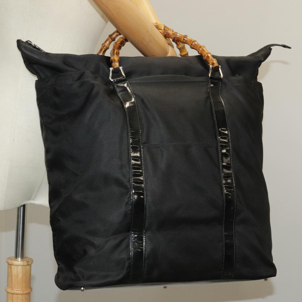 GUCCI Bamboo Hand Bag Nylon Black Silver 002 2058 0412 5 ep6674