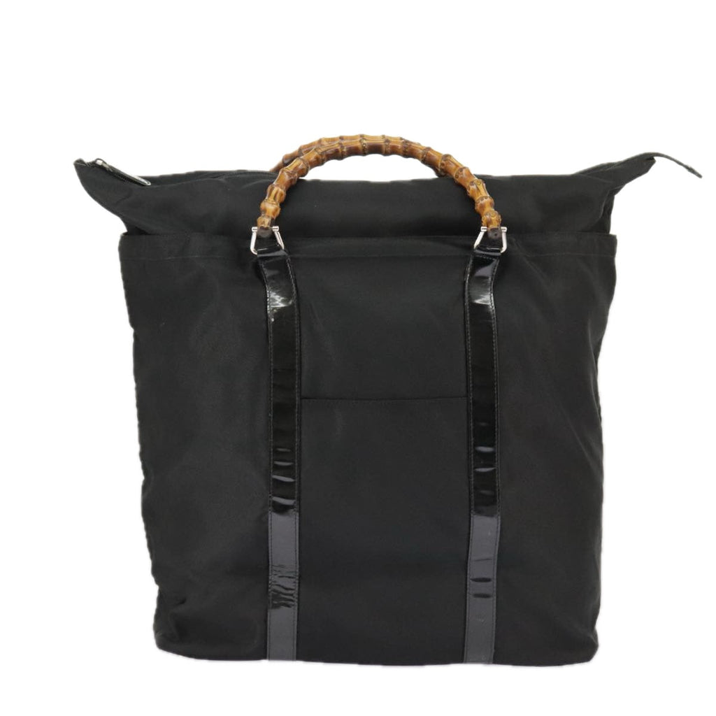 GUCCI Bamboo Hand Bag Nylon Black Silver 002 2058 0412 5 ep6674