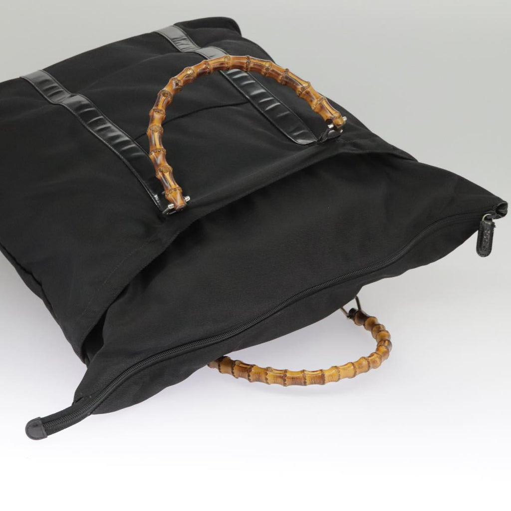 GUCCI Bamboo Hand Bag Nylon Black Silver 002 2058 0412 5 ep6674