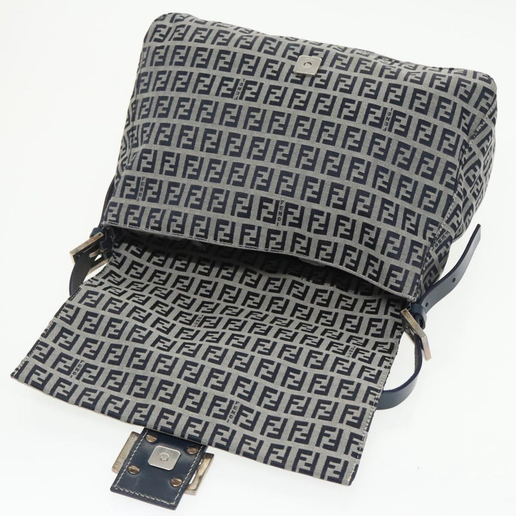FENDI Zucchino Canvas Mamma Baguette Shoulder Bag Navy ep6716