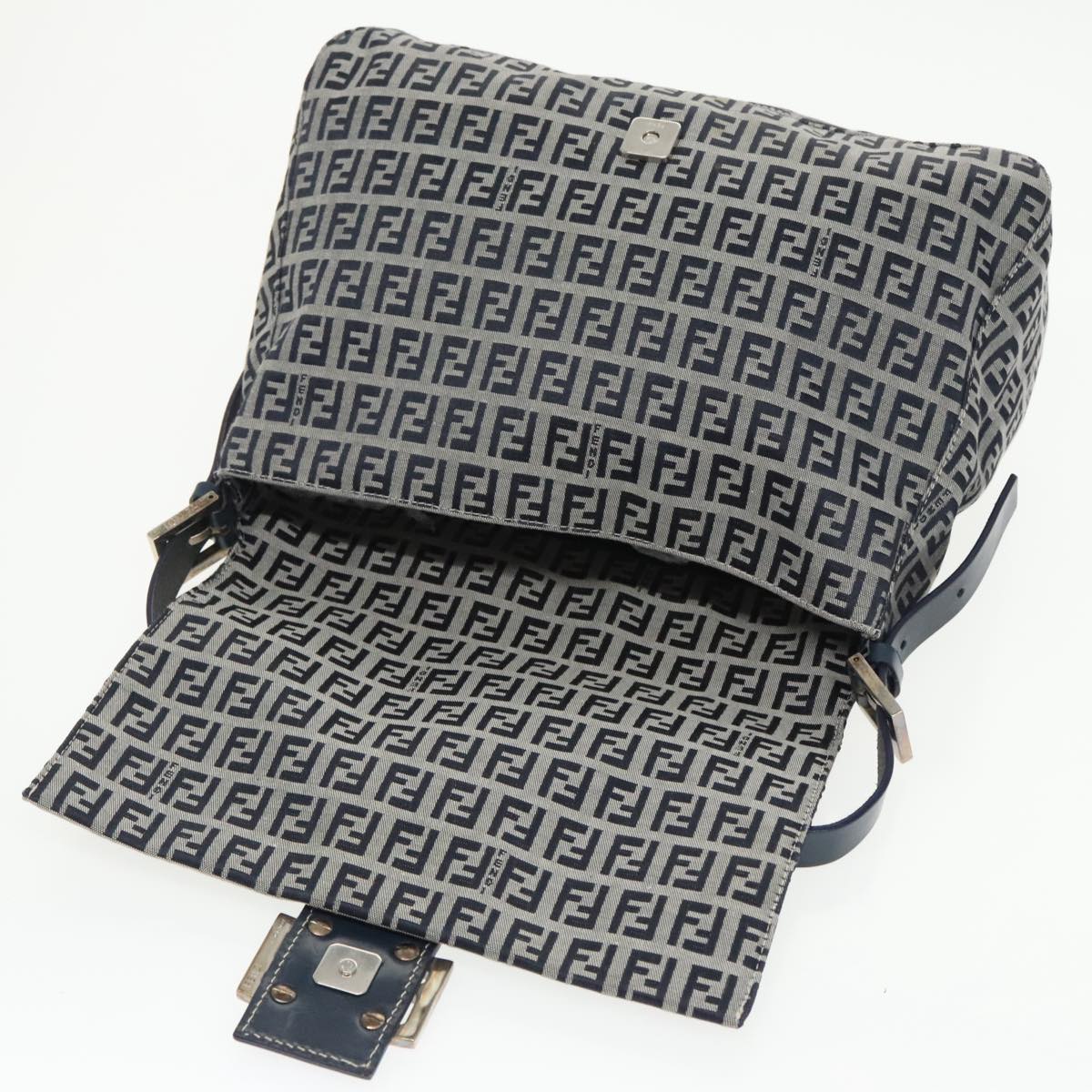 FENDI Zucchino Canvas Mamma Baguette Shoulder Bag Navy ep6716
