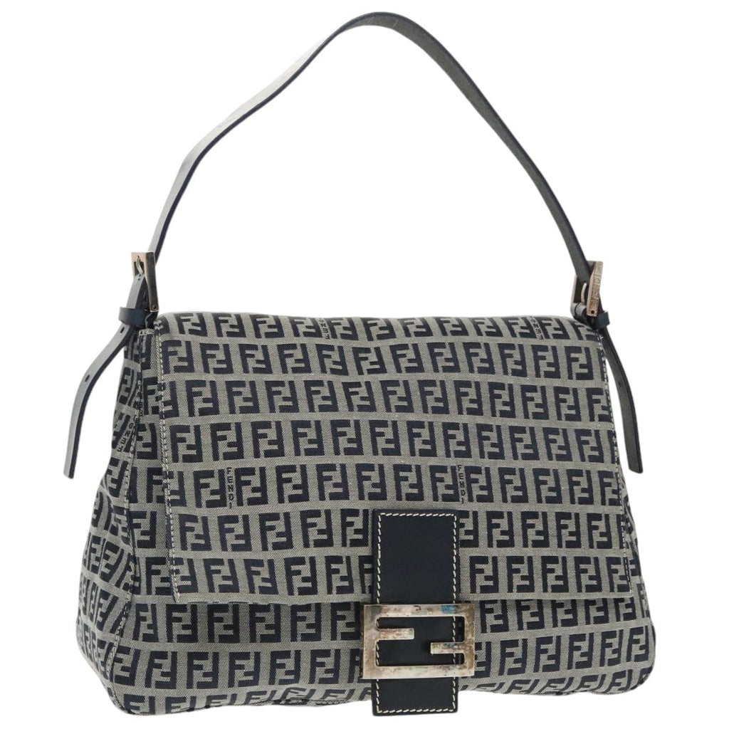 FENDI Zucchino Canvas Mamma Baguette Shoulder Bag Navy ep6716