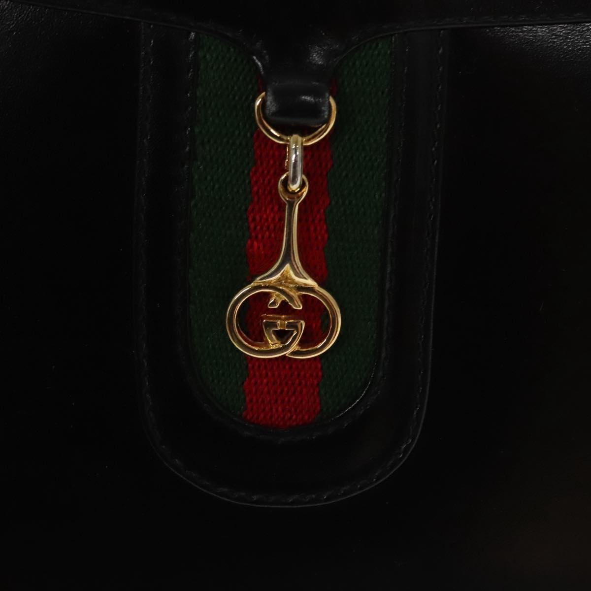 GUCCI Web Sherry Line Shoulder Bag Leather Black Gold ep6727