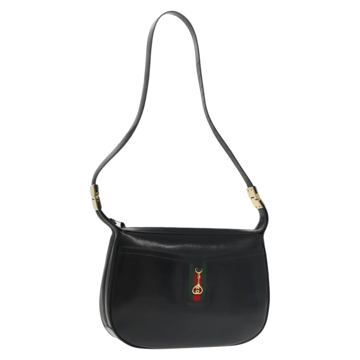 GUCCI Web Sherry Line Shoulder Bag Leather Black Gold ep6727