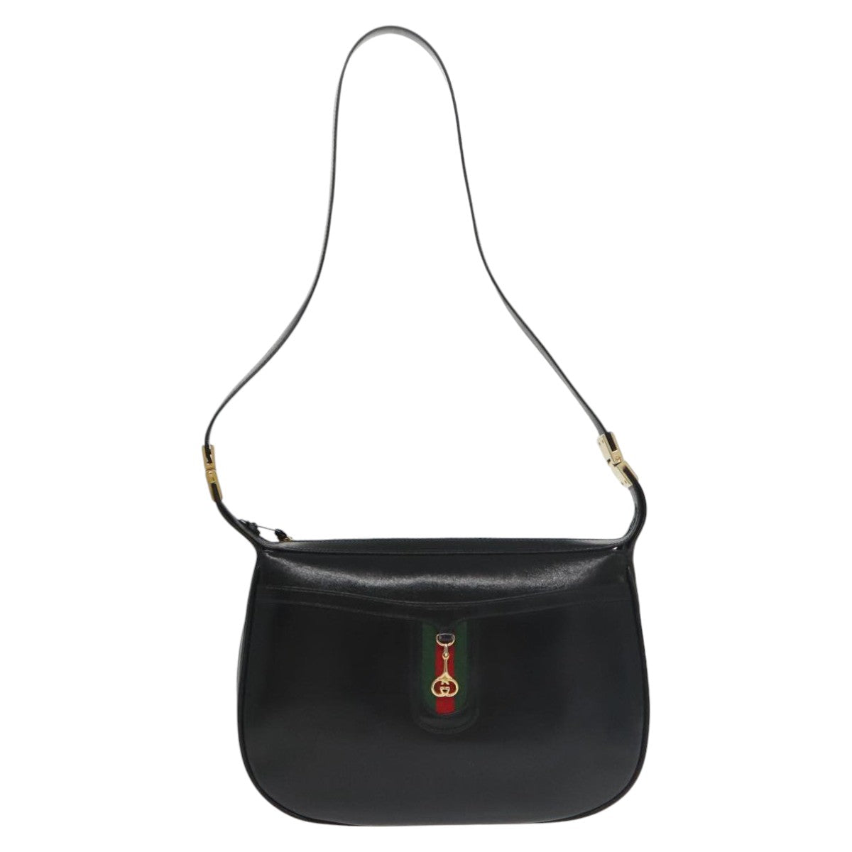 GUCCI Web Sherry Line Shoulder Bag Leather Black Gold ep6727