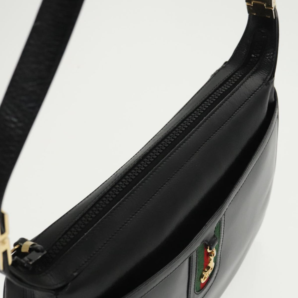 GUCCI Web Sherry Line Shoulder Bag Leather Black Gold ep6727