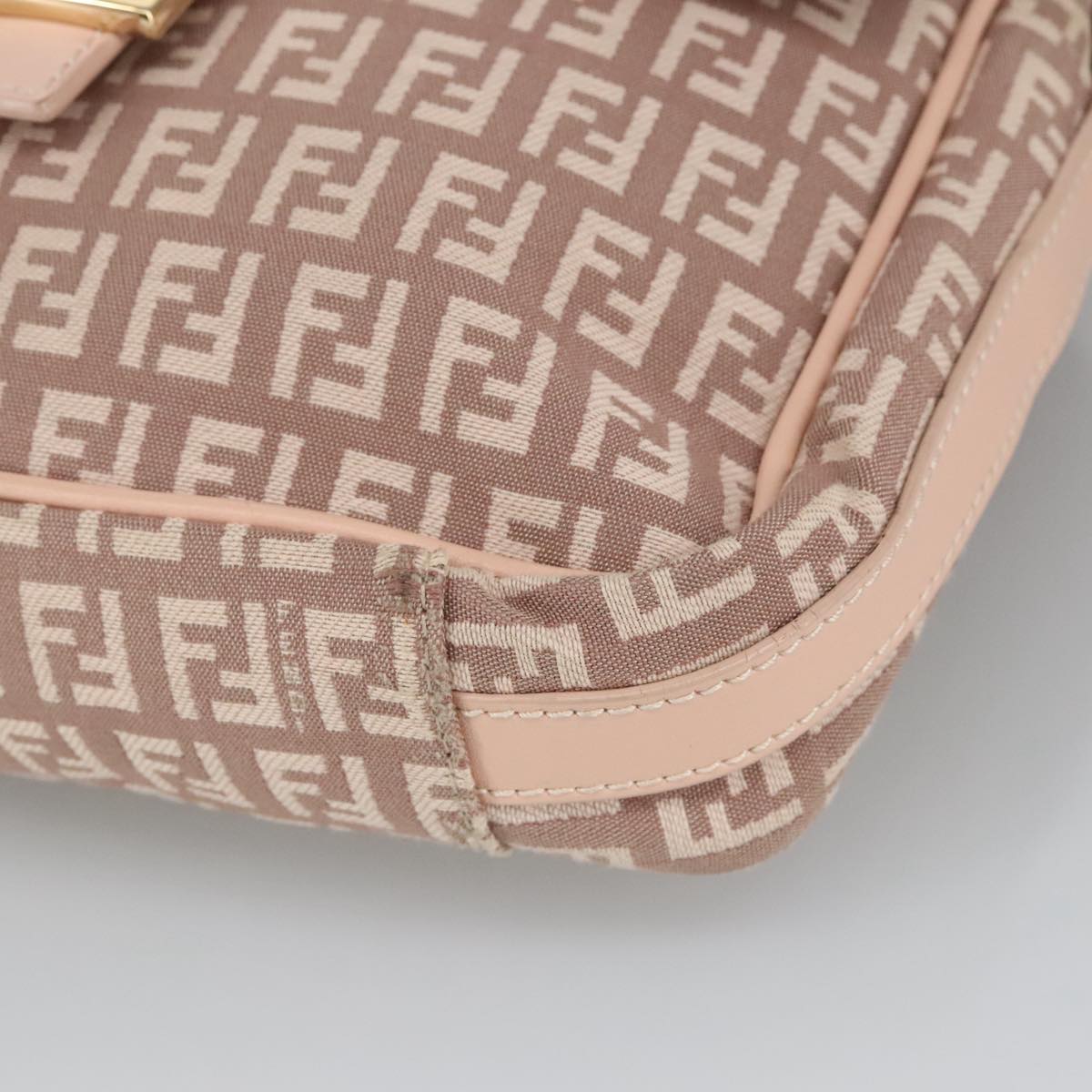 FENDI Zucchino Canvas Shoulder Bag Pink Gold ep6746