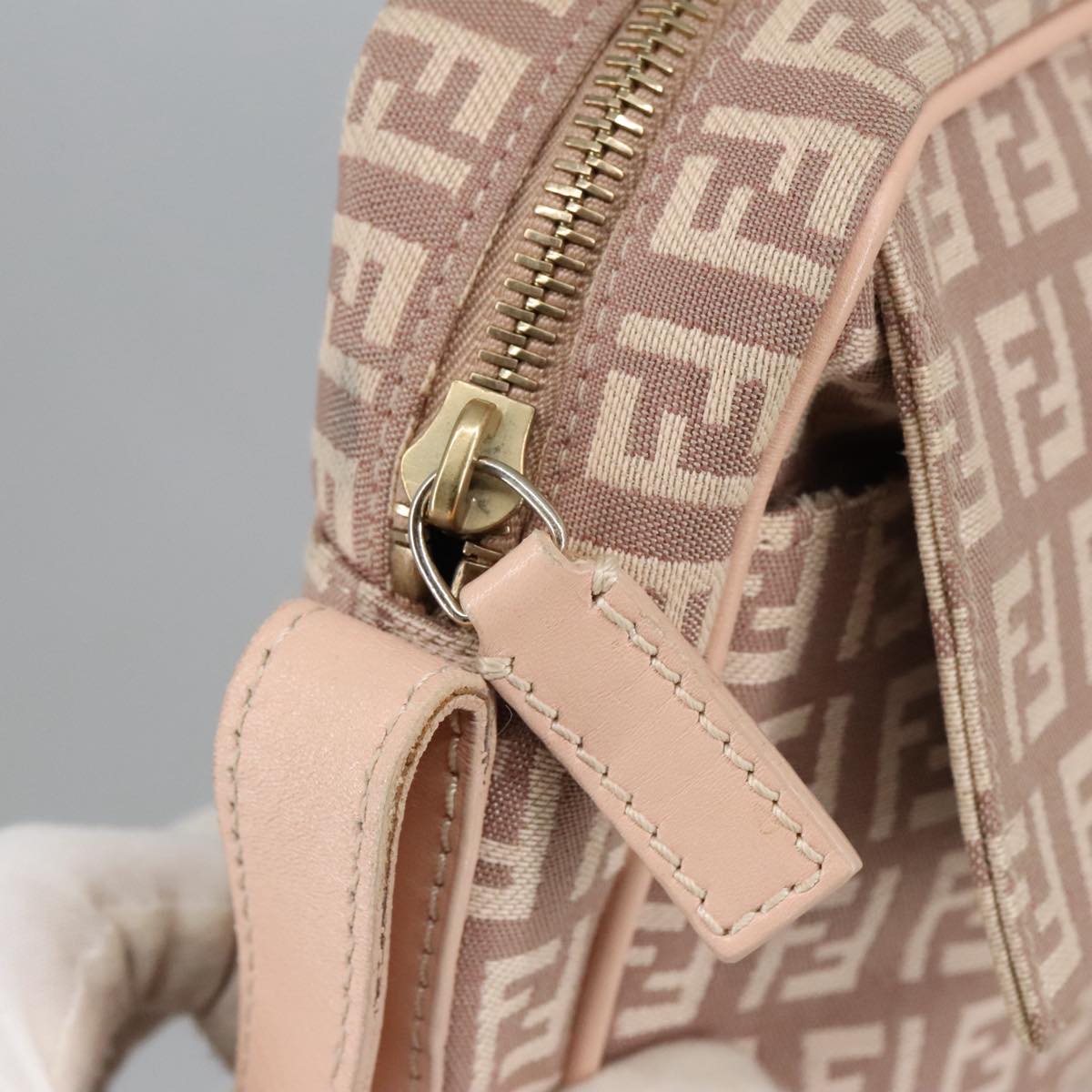 FENDI Zucchino Canvas Shoulder Bag Pink Gold ep6746