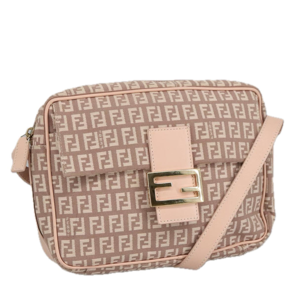 FENDI Zucchino Canvas Shoulder Bag Pink Gold ep6746
