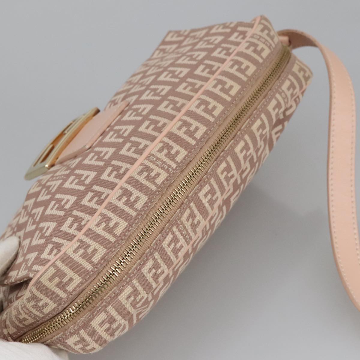 FENDI Zucchino Canvas Shoulder Bag Pink Gold ep6746