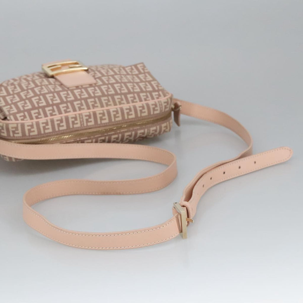 FENDI Zucchino Canvas Shoulder Bag Pink Gold ep6746