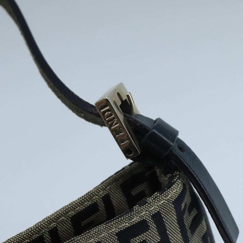 FENDI Zucchino Canvas Mamma Baguette Shoulder Bag Navy Silver ep6828