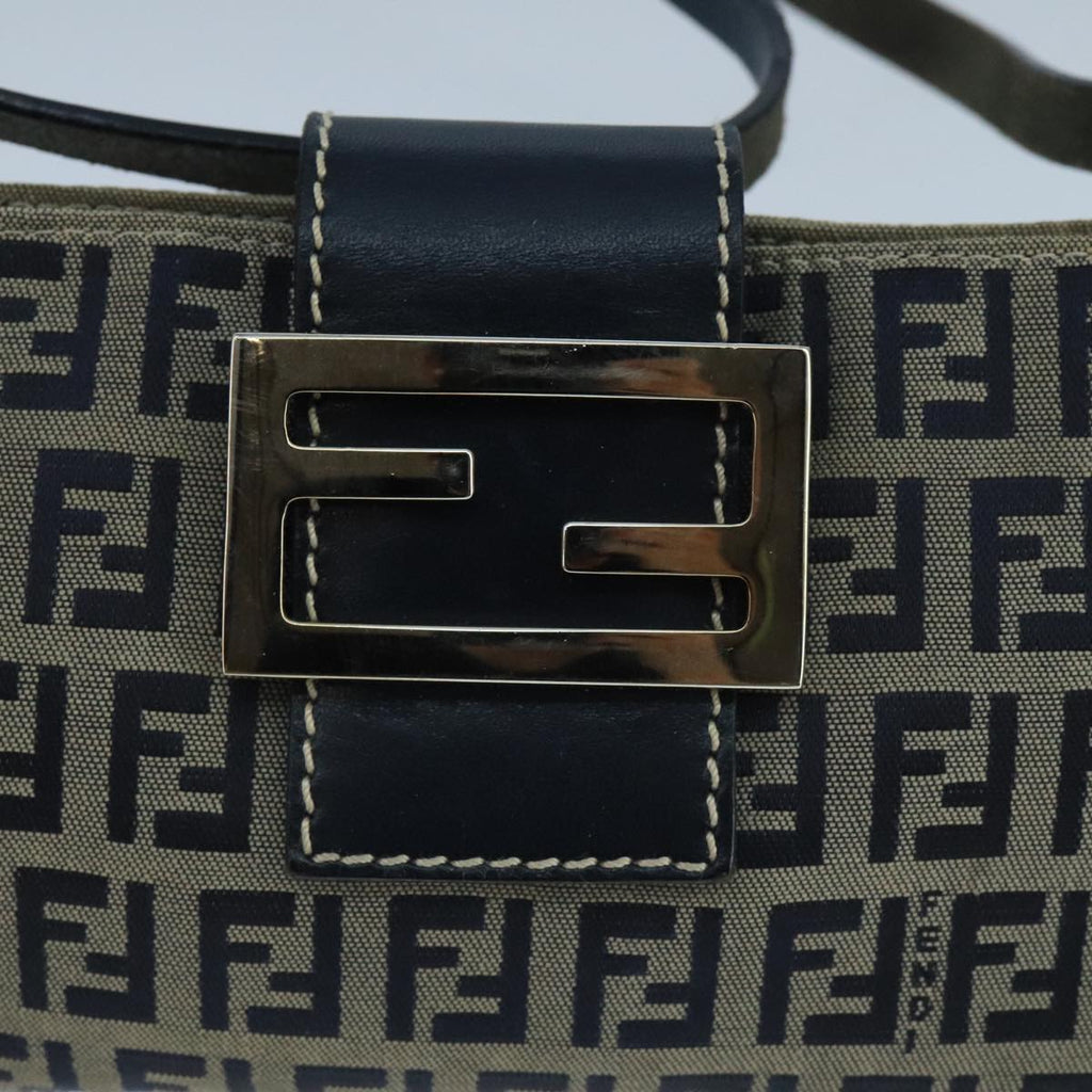 FENDI Zucchino Canvas Mamma Baguette Shoulder Bag Navy Silver ep6828