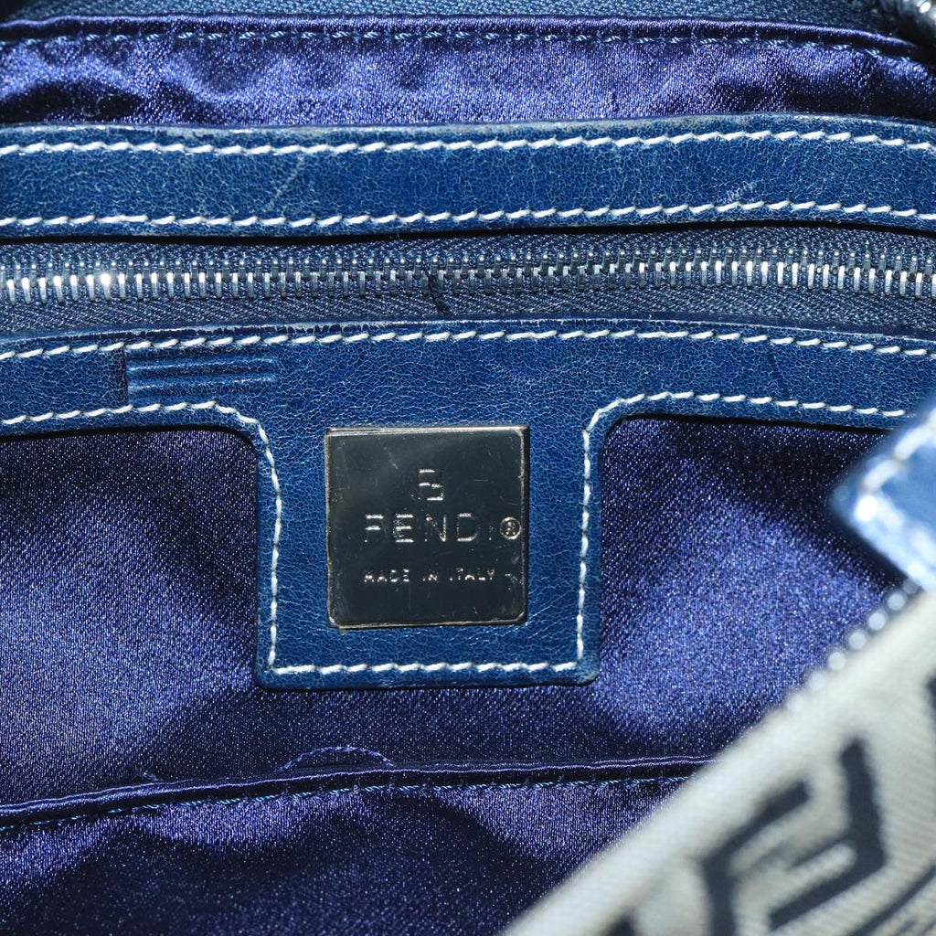 FENDI Zucchino Canvas Mamma Baguette Shoulder Bag Navy Silver ep6828