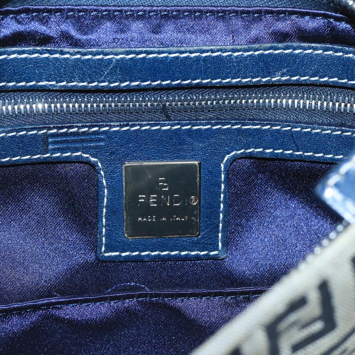 FENDI Zucchino Canvas Mamma Baguette Shoulder Bag Navy Silver ep6828