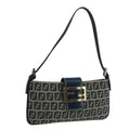 FENDI Zucchino Canvas Mamma Baguette Shoulder Bag Navy Silver ep6828