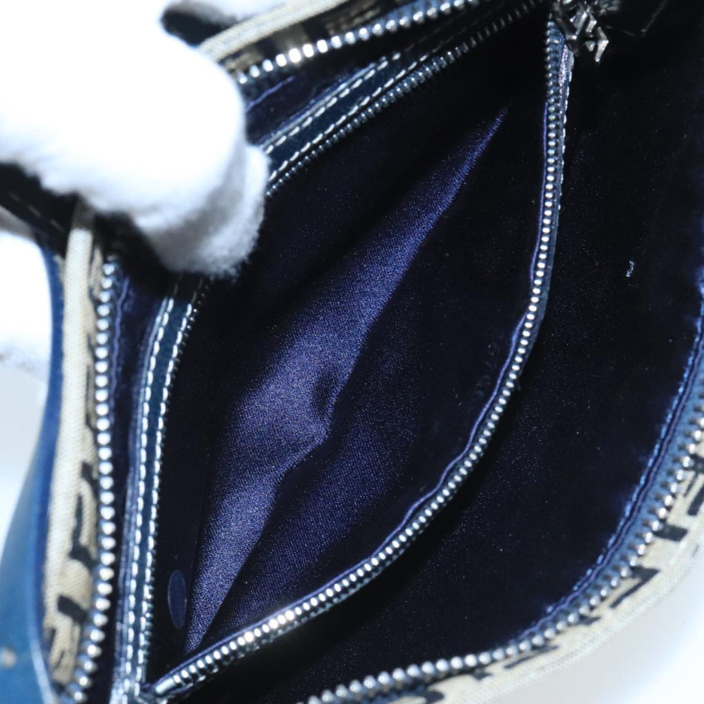 FENDI Zucchino Canvas Mamma Baguette Shoulder Bag Navy Silver ep6828