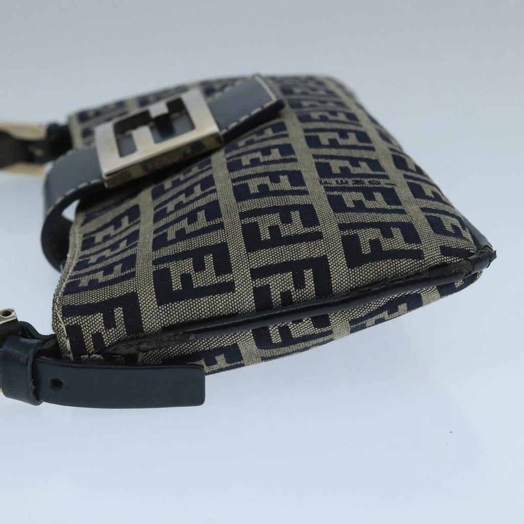 FENDI Zucchino Canvas Mamma Baguette Shoulder Bag Navy Silver ep6828