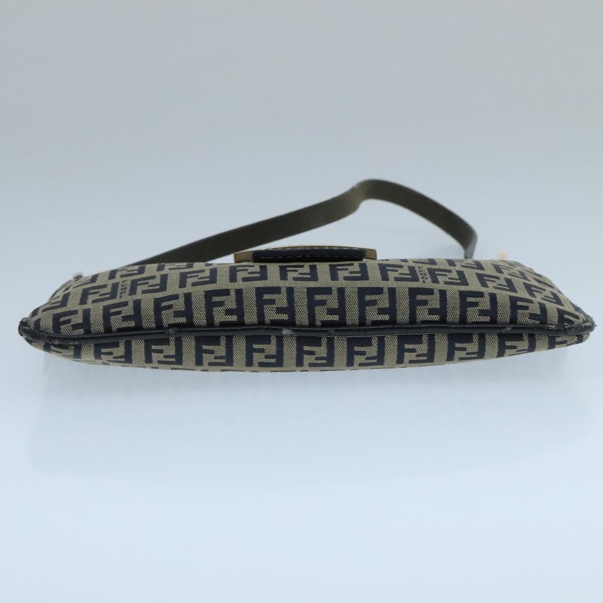 FENDI Zucchino Canvas Mamma Baguette Shoulder Bag Navy Silver ep6828