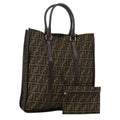 FENDI Zucca Canvas Tote Bag Brown Black Silver ep6861