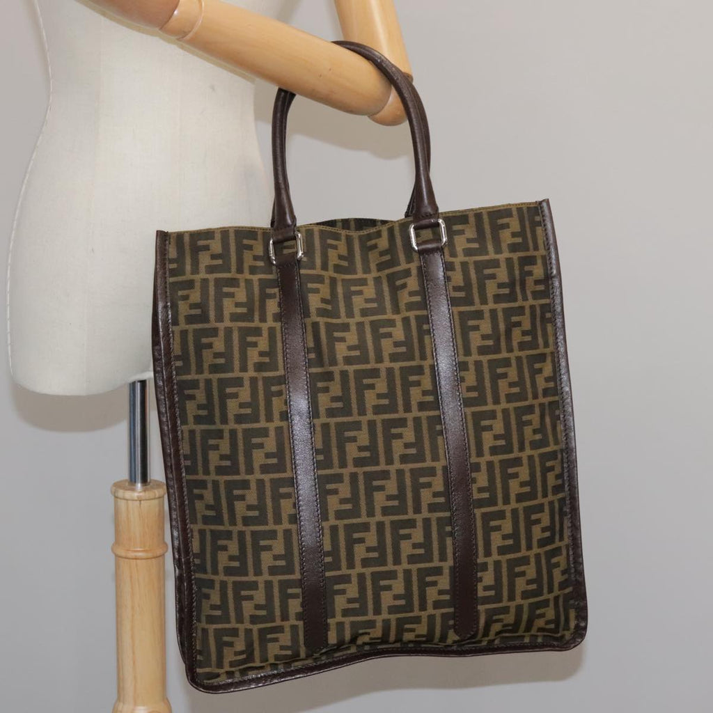 FENDI Zucca Canvas Tote Bag Brown Black Silver ep6861