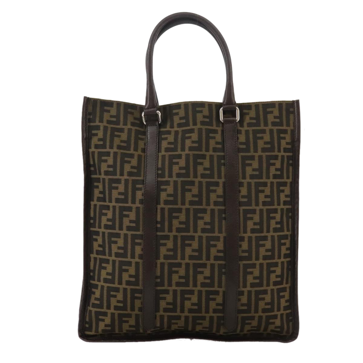 FENDI Zucca Canvas Tote Bag Brown Black Silver ep6861