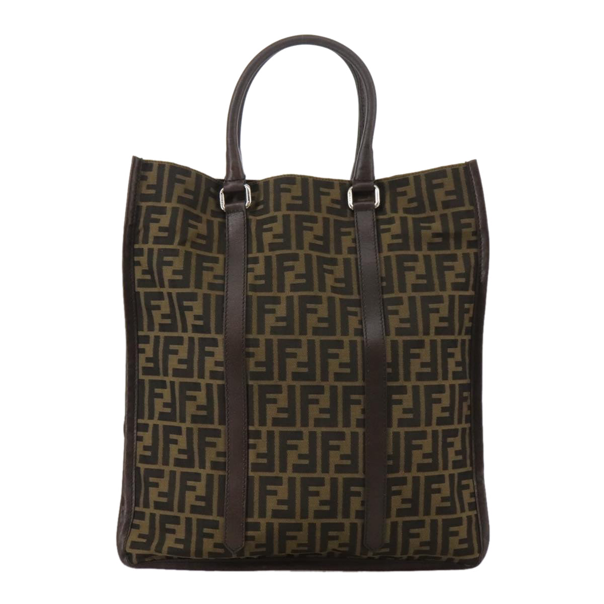 FENDI Zucca Canvas Tote Bag Brown Black Silver ep6861