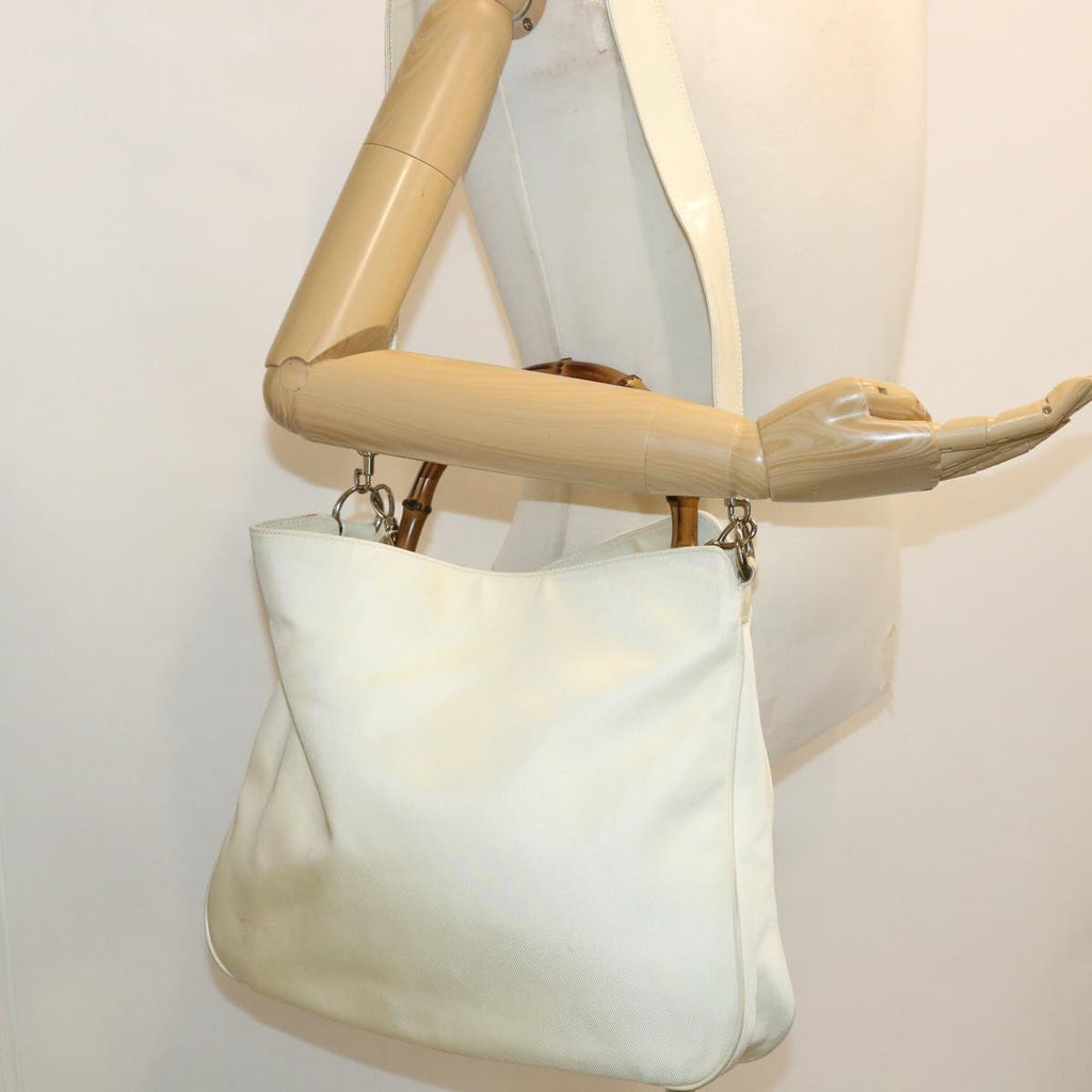 GUCCI Bamboo Shoulder Bag Canvas 2way White 1577 ep700