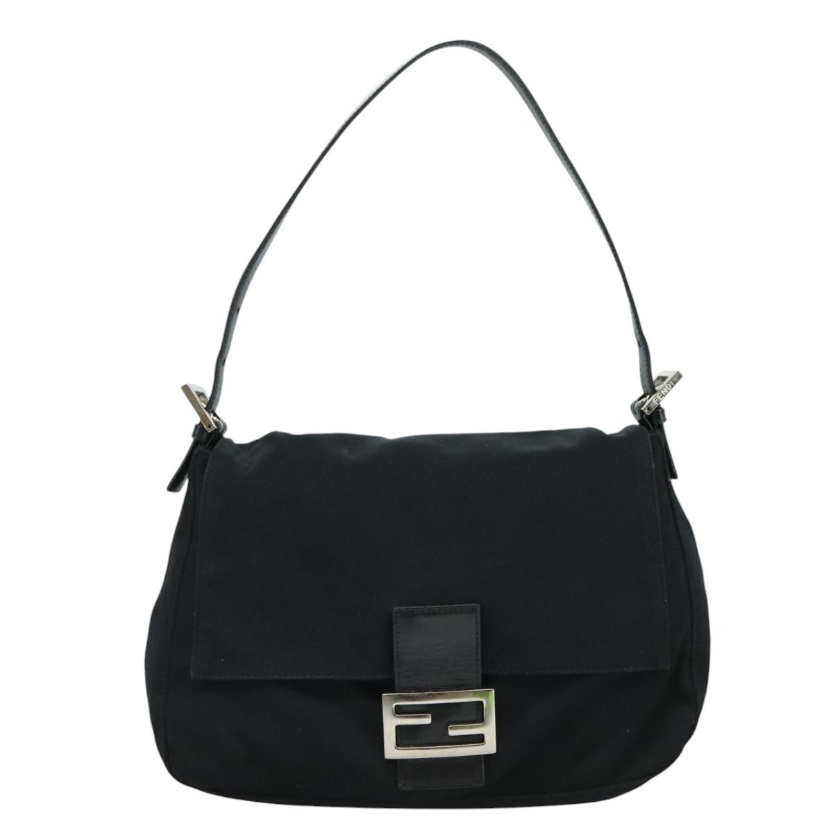 FENDI Mamma Baguette Shoulder Bag Nylon Black Silver ep7119