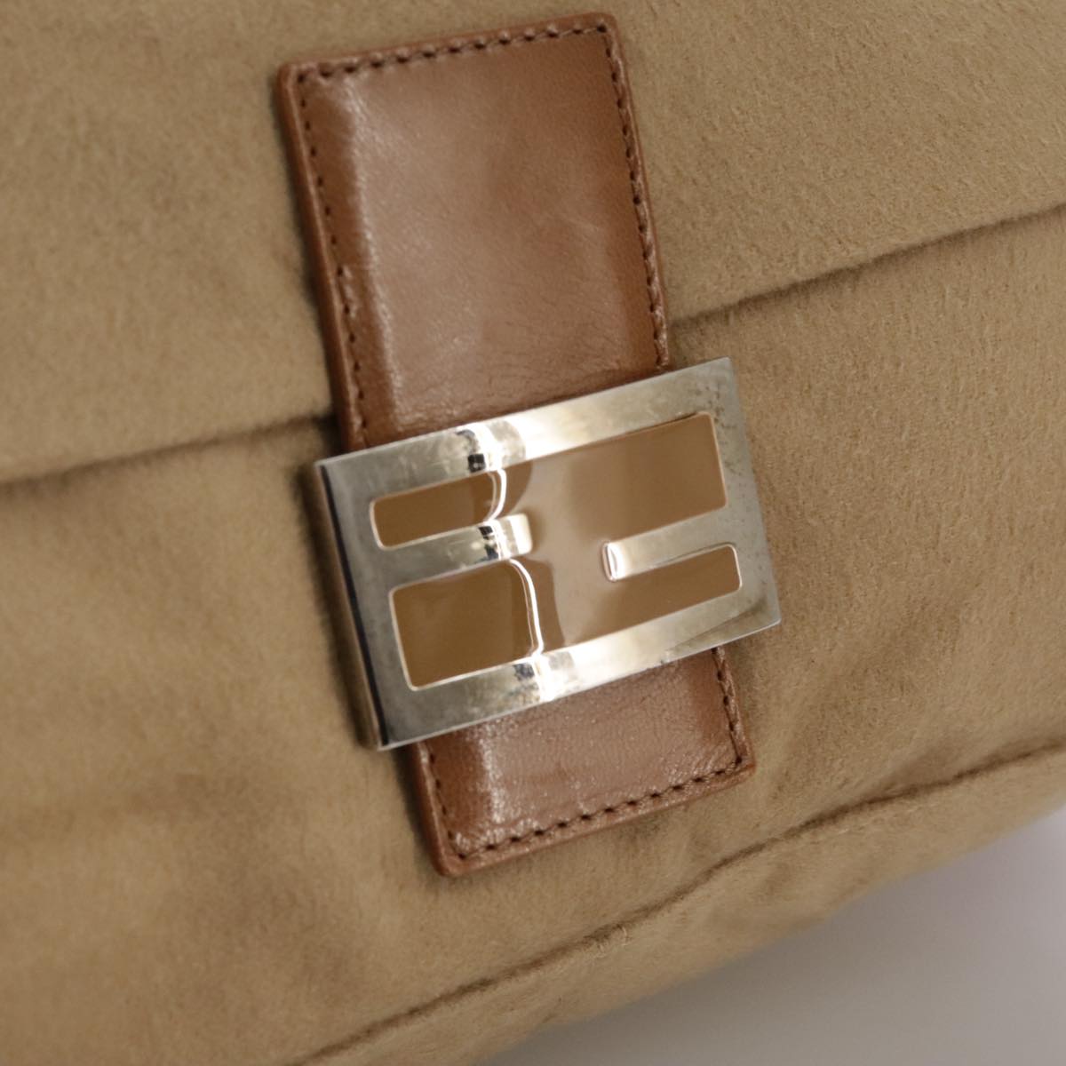 FENDI Mamma Baguette Shoulder Bag Wool Beige Silver ep7141