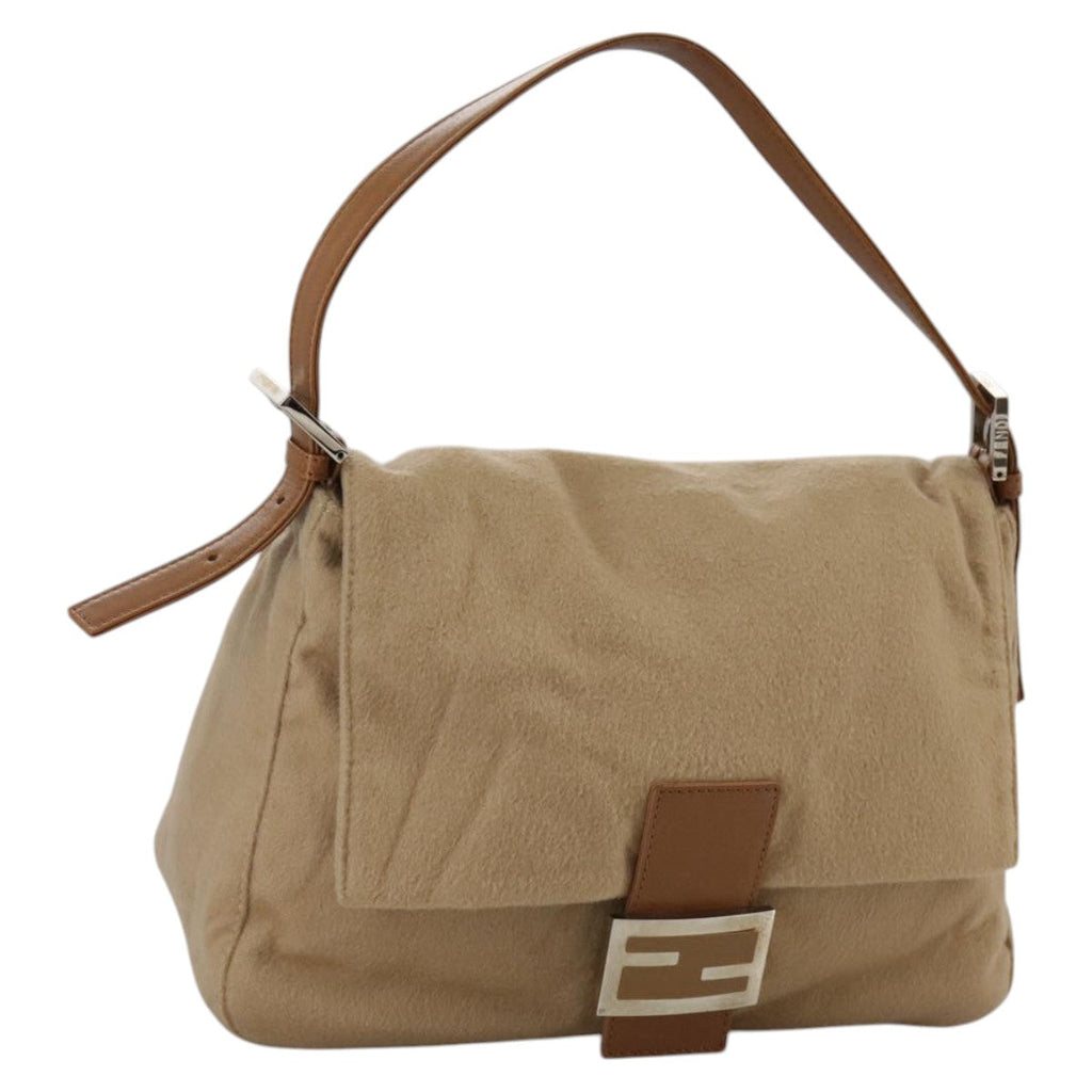 FENDI Mamma Baguette Shoulder Bag Wool Beige Silver ep7141