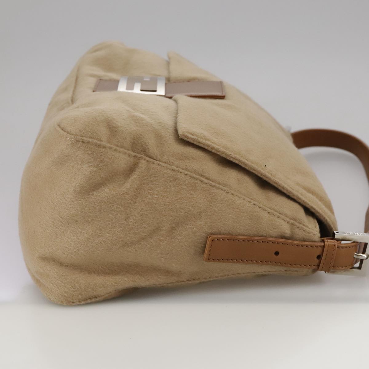 FENDI Mamma Baguette Shoulder Bag Wool Beige Silver ep7141