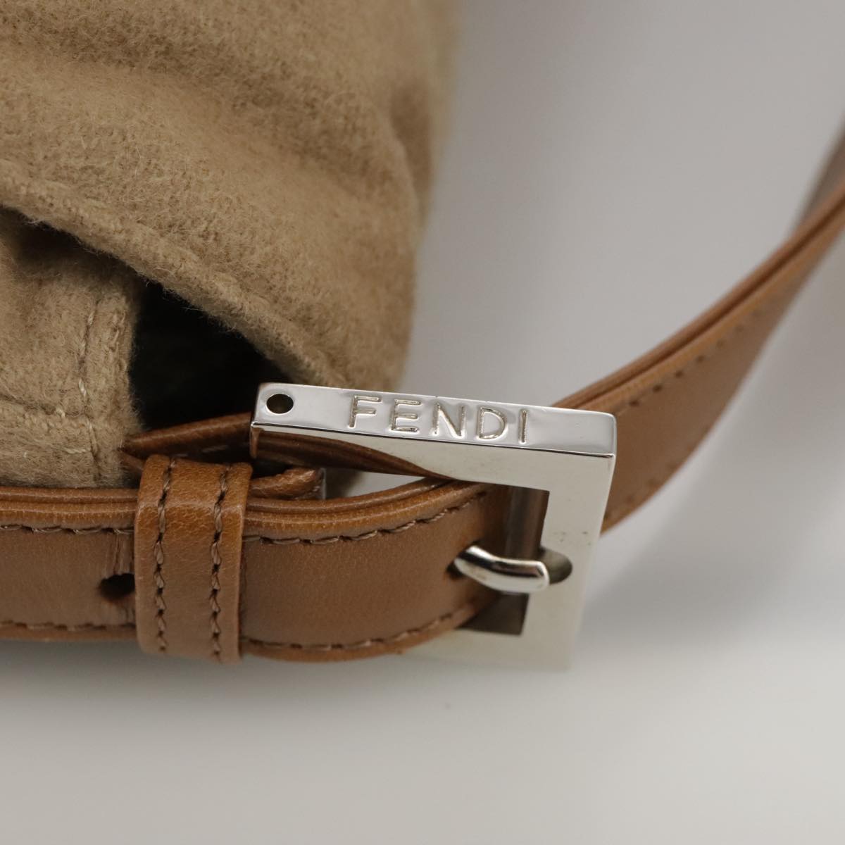 FENDI Mamma Baguette Shoulder Bag Wool Beige Silver ep7141