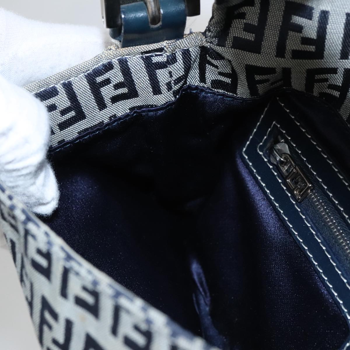 FENDI Zucchino Canvas Mamma Baguette Shoulder Bag Navy ep7212