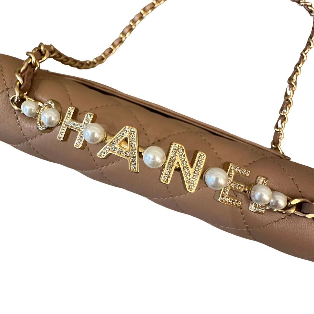 CHANEL BEIGE TOP HANDLE WITH PEARLS BAG