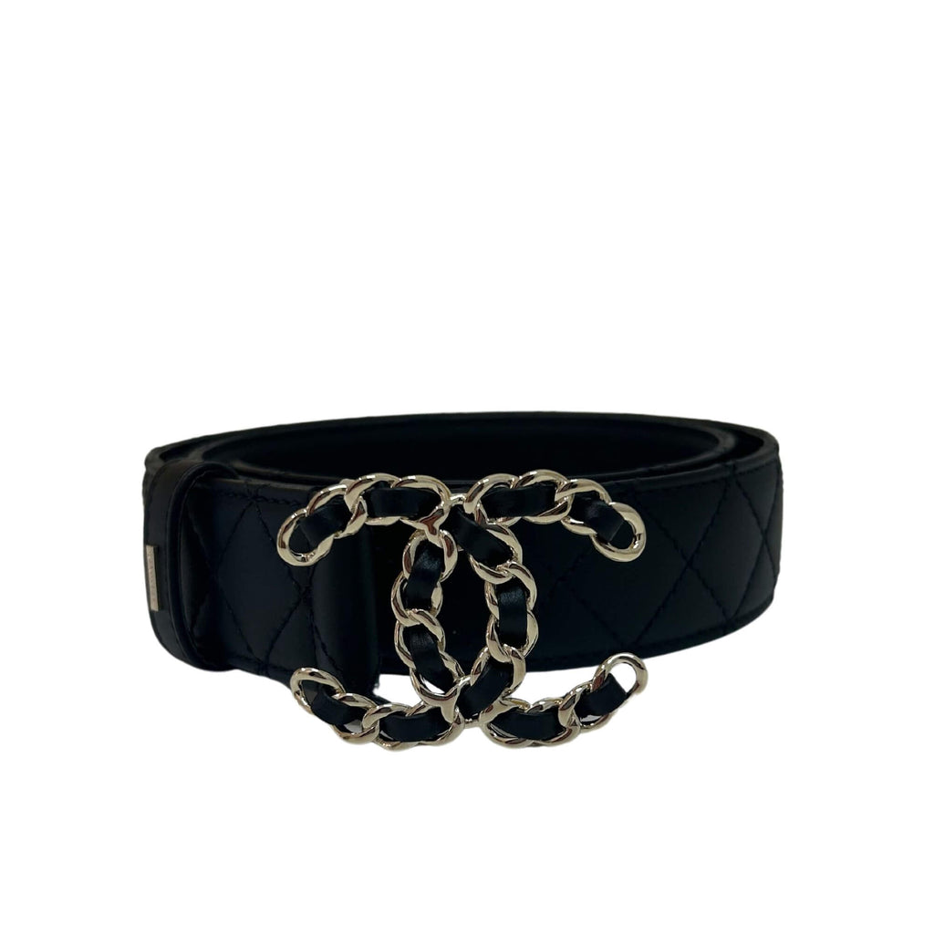 CHANEL BLACK LEATHER CC CHAIN BELT