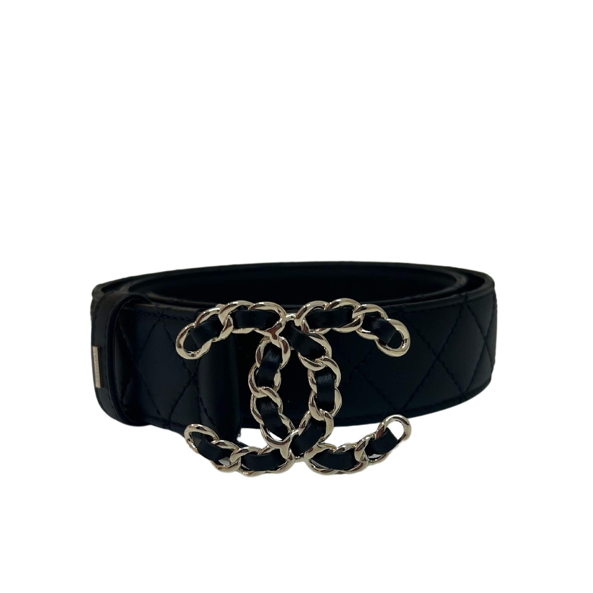 CHANEL BLACK LEATHER CC CHAIN BELT