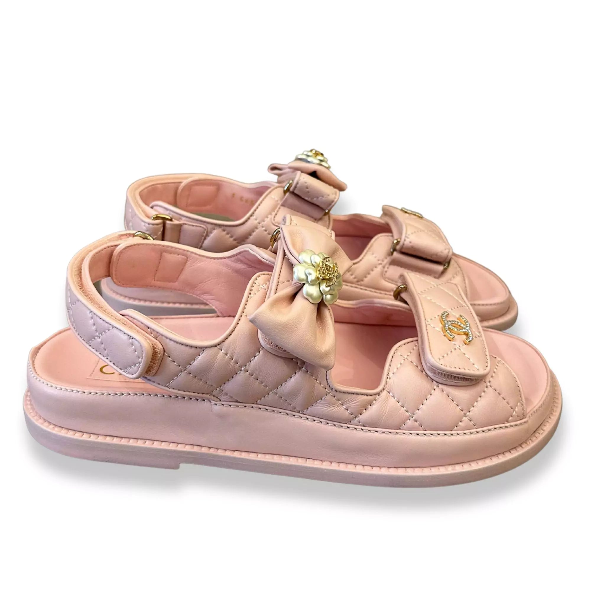 CHANEL LIGHT PINK LEATHER DAD SANDALS