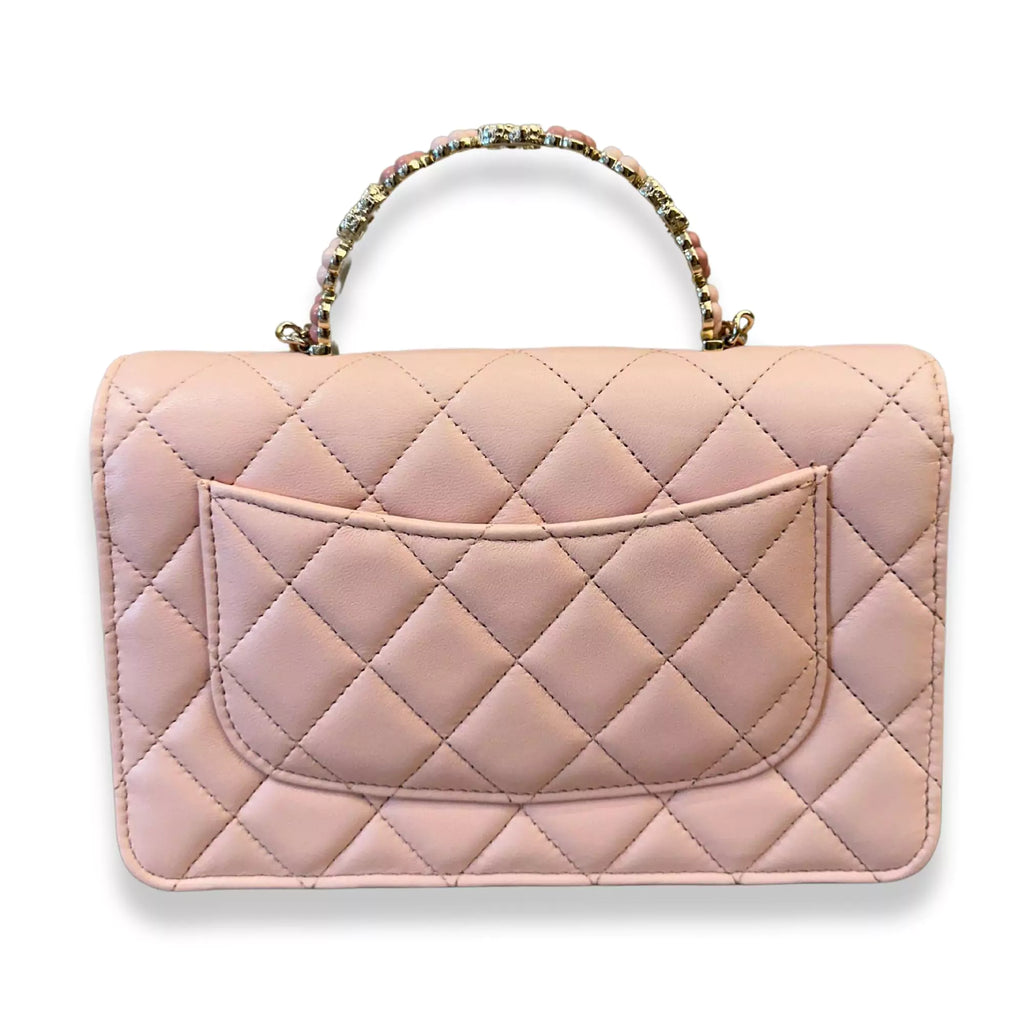 CHANEL LIGHT PINK TOP HANDLE WITH PEARLS BAG