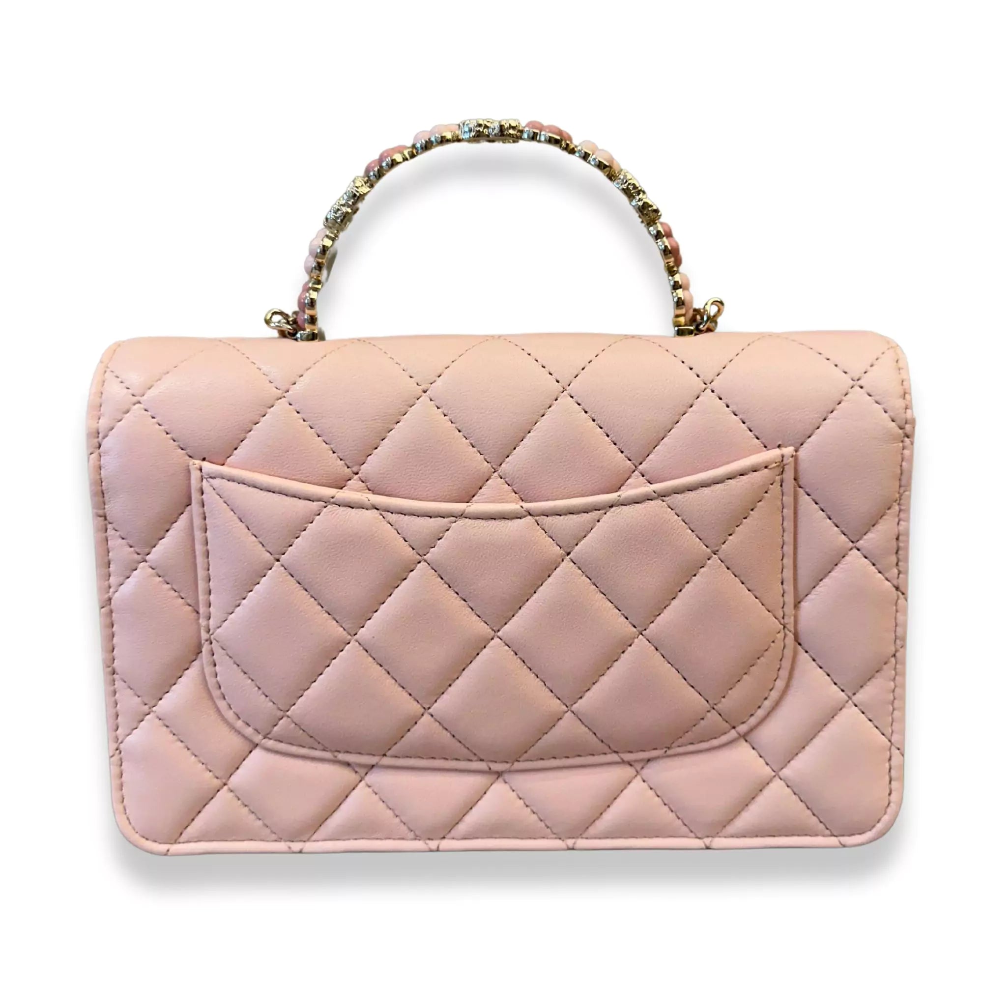 CHANEL LIGHT PINK TOP HANDLE WITH PEARLS BAG