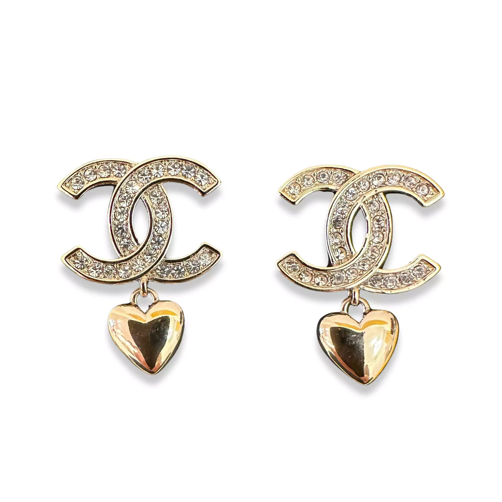 CHANEL CC HEART CRYSTALS & METAL EARRINGS