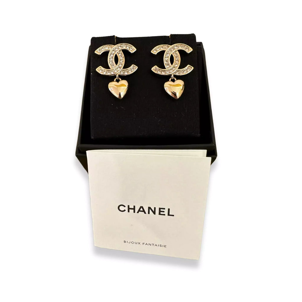CHANEL CC HEART CRYSTALS & METAL EARRINGS