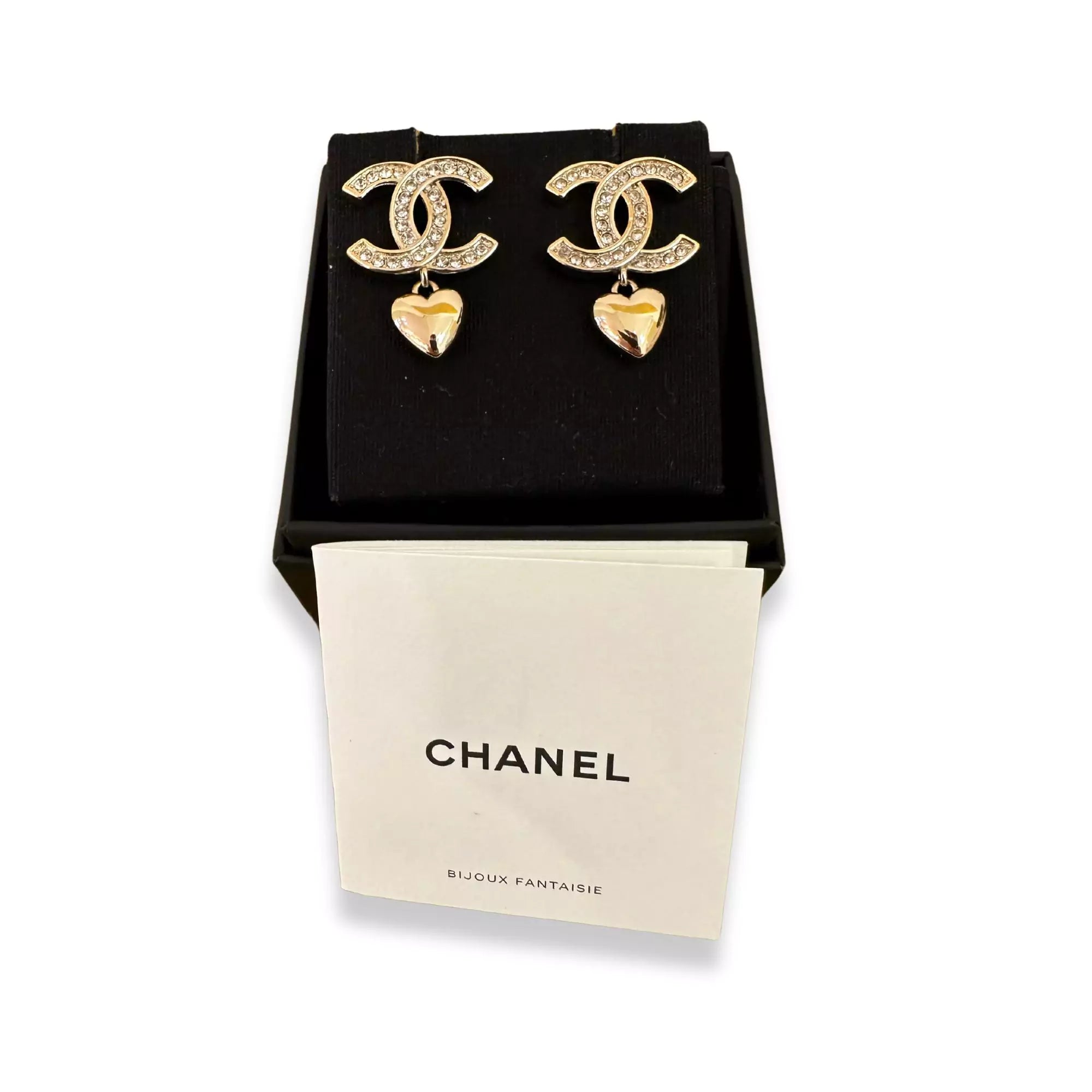 CHANEL CC HEART CRYSTALS & METAL EARRINGS