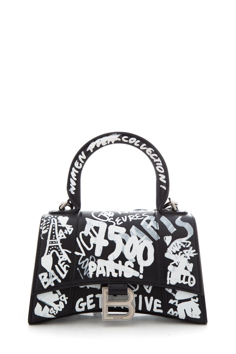 Balenciaga Black & White Hourglass Graffiti Handbag