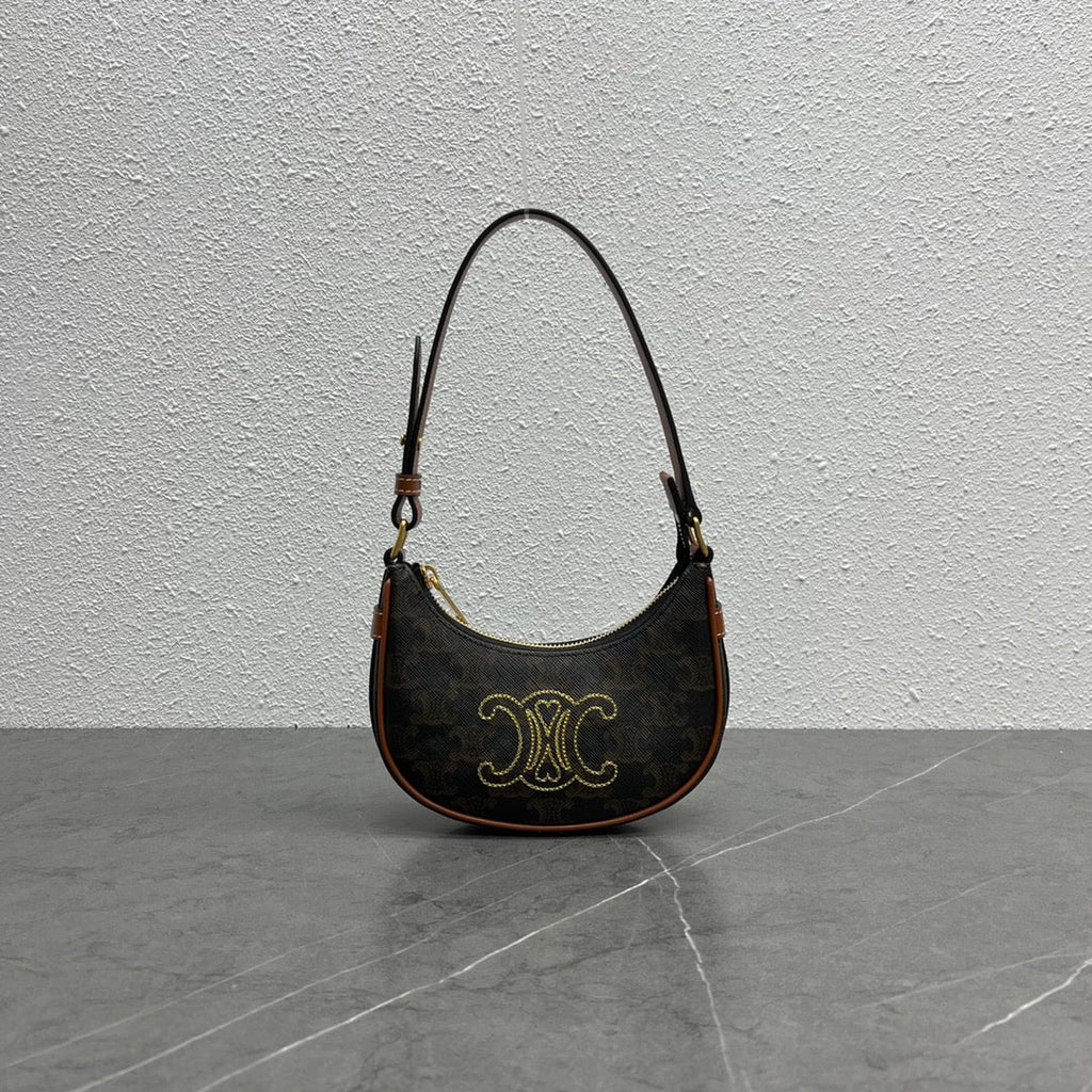 CE Triope Heart Embroidered Mini Abba – Triope Canvas Brown For Women 6.4in/16cm 10I602EB1.04LU