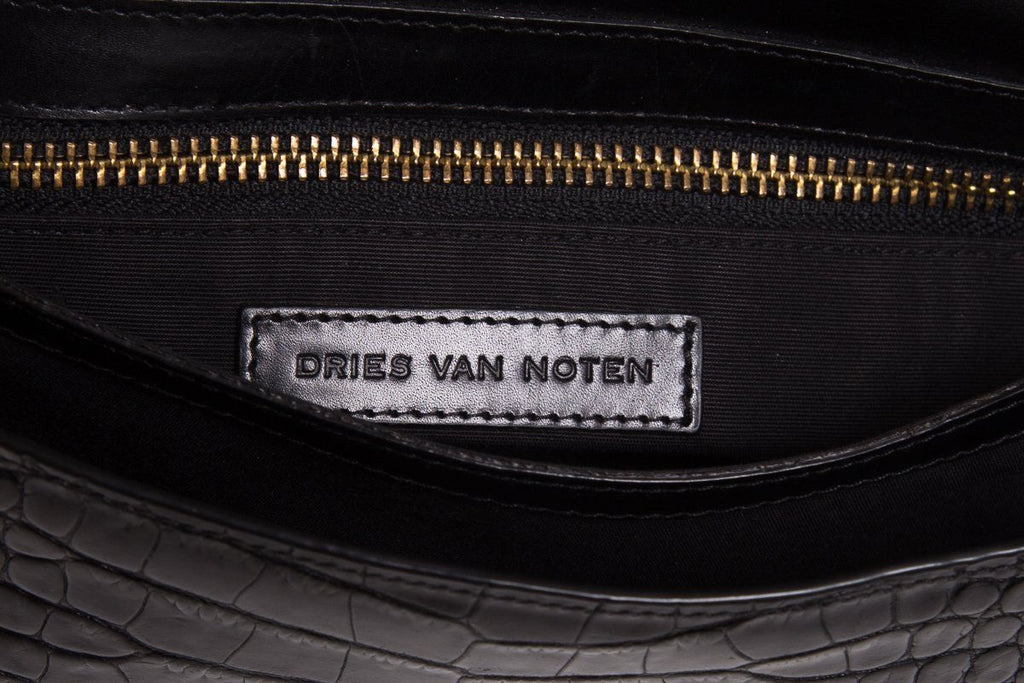 Dries Van Noten Black Croc Embossed Clutch