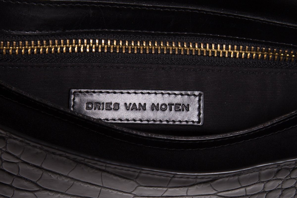 Dries Van Noten Black Croc Embossed Clutch