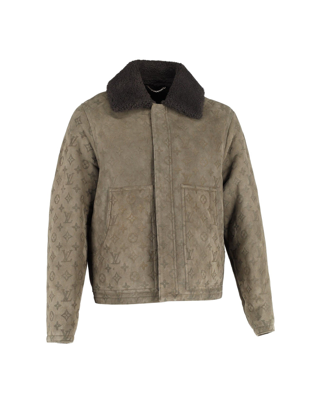 Louis Vuitton LVSE Monogram Shearling Blouson Jacket in Green Leather