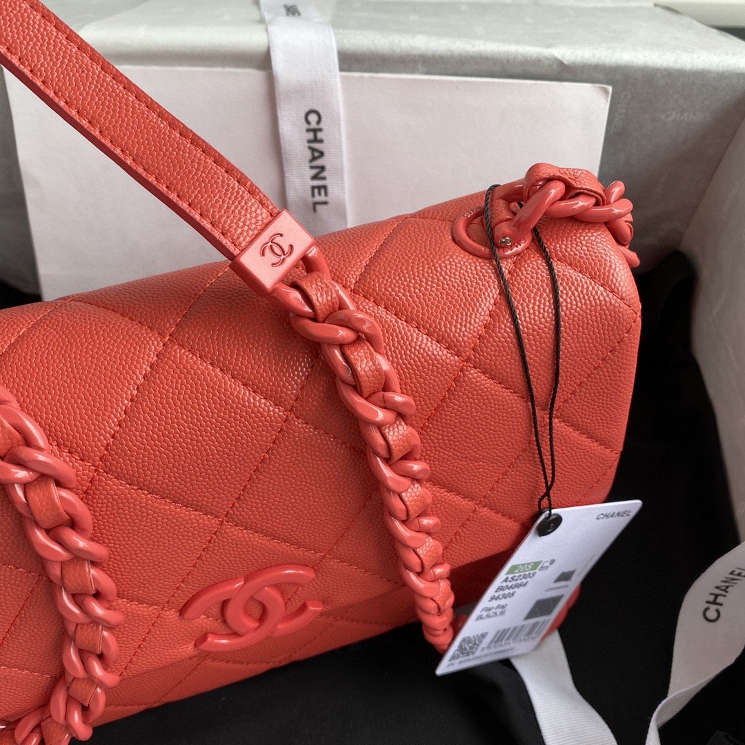 CHLFlap Bag Red Hardware Grained Red For Women, Women’s Handbags, Shoulder Bags 9.4in/24cm AS2303