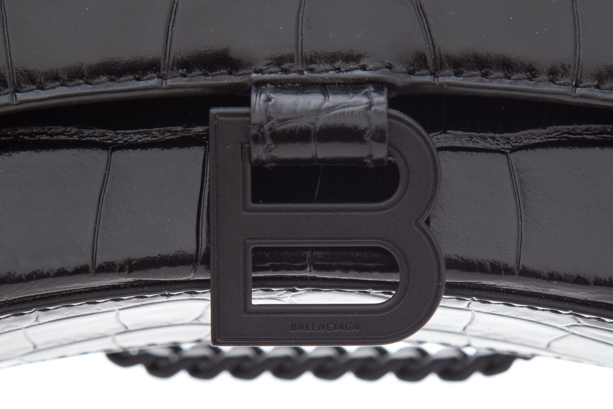 Balenciaga Black Hourglass Croc-Embossed Handbag